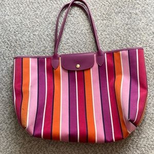 GUC Striped Longchamp Large Plies Tote